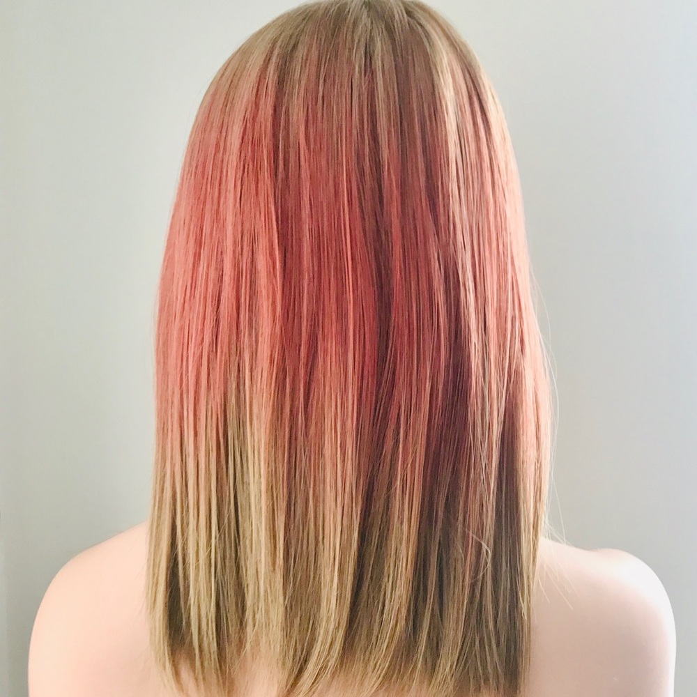 “Put On & Go” Brown/Coral Mix Synthetic Wig with Bangs - NO FURTHER DISCOUNT🌷 - Picture 4 of 5